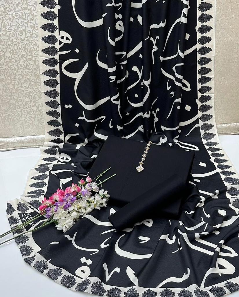 *Calligraphy 3pc Dresses✅*
*Stuff* Swiss  Lawn dupatta with katan silk