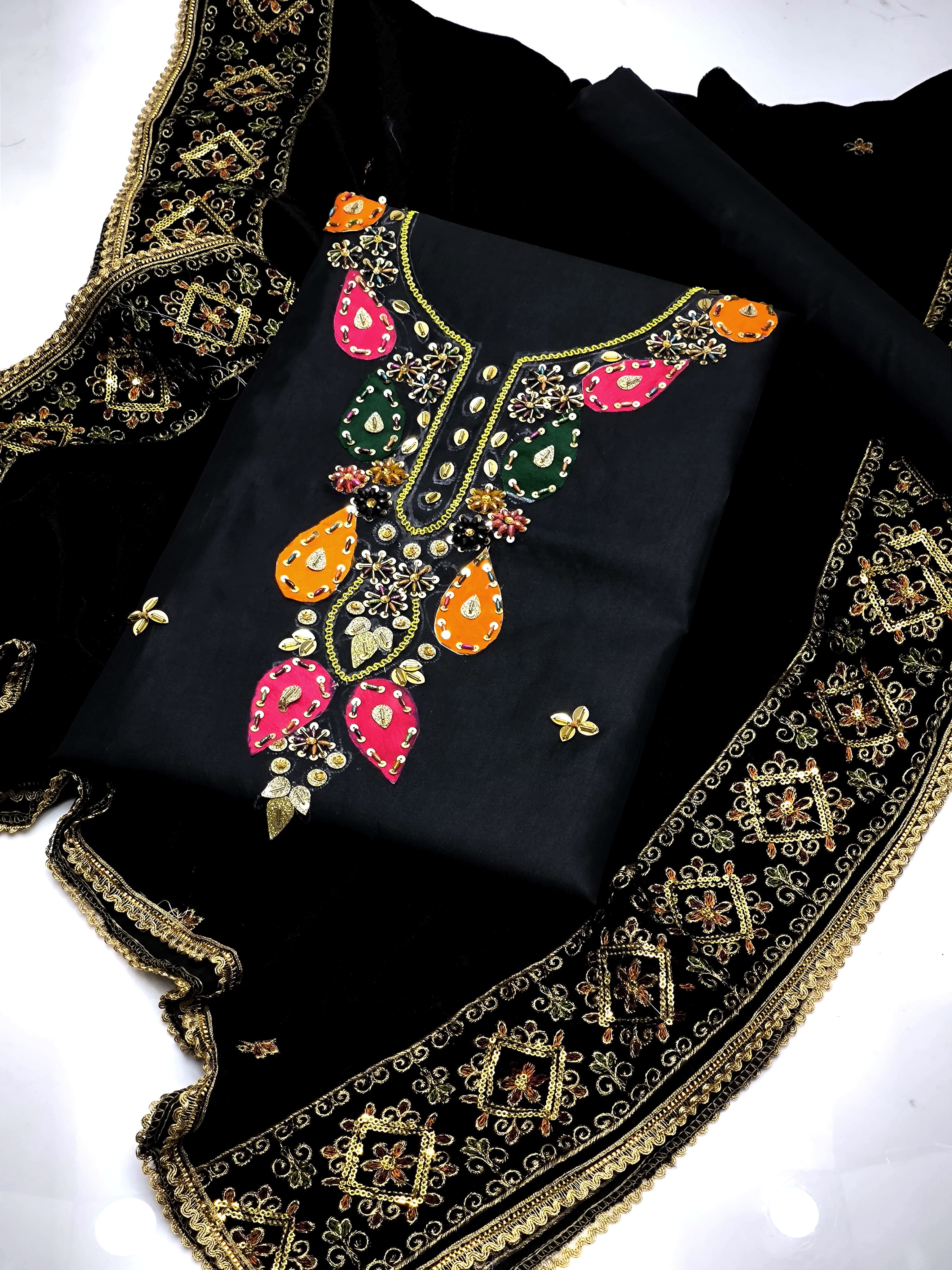 *FencY Dress with Velvet Shawl  3pc🥰*

*Shawl Stuff* Velvet Best Quality 👌 

- 2.5 Yard Full size Pure Fine Quality Velvet Shawl For Winters 😍
- Beautiful Lase Borders 4 Sided & 2 Sided 3MM multi Embdroided Borders & All over Booti Design